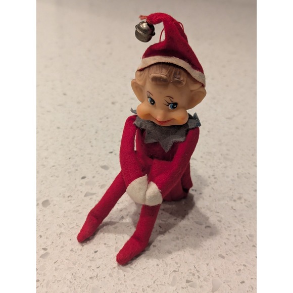 Vintage Rubber Face Knee Hugger Elf Pixie Mid Century Modern Christmas Japan - Picture 1 of 10